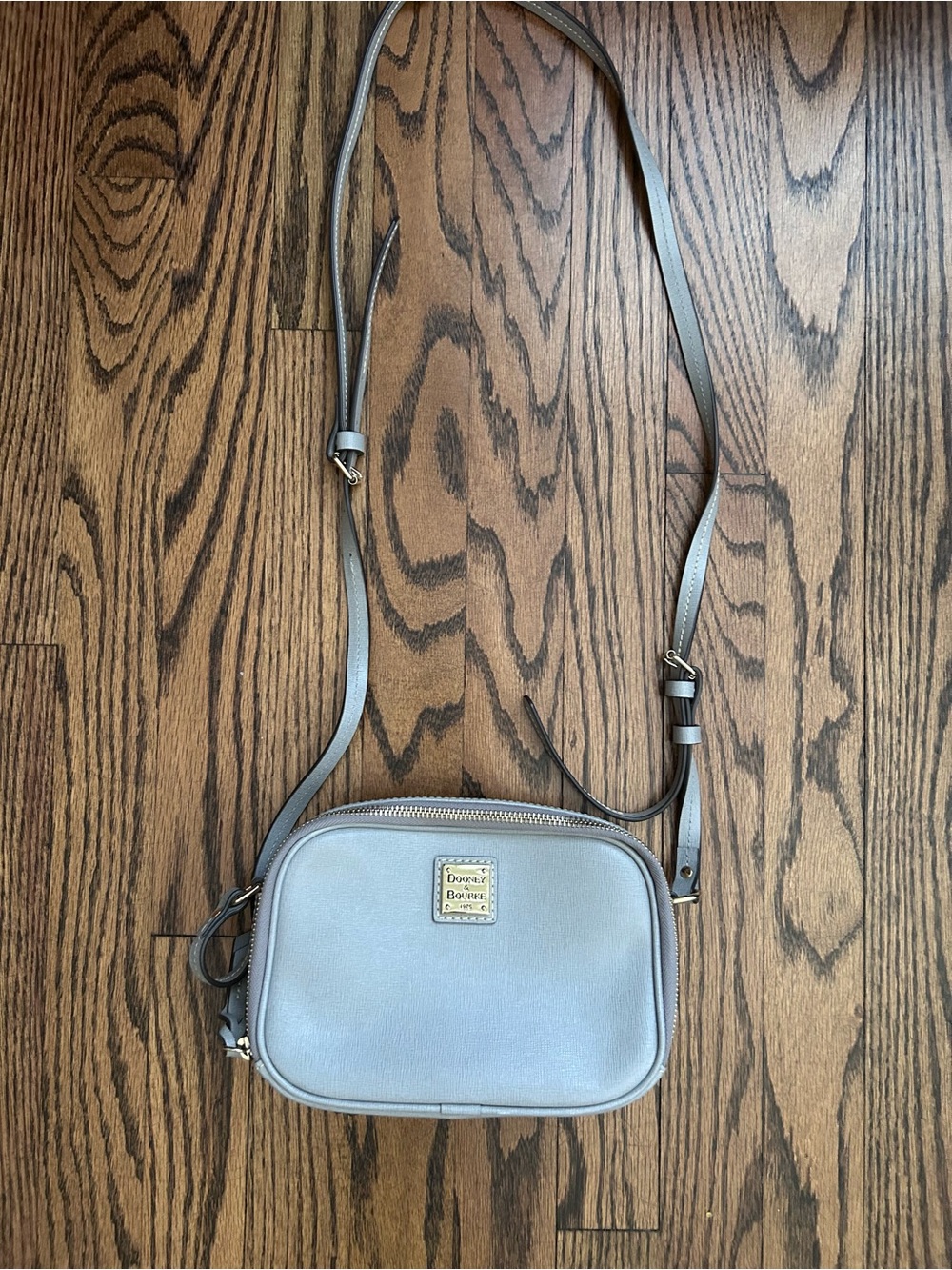 Dooney & Bourke Saffiano Double Zip Light Gray Leather Crossbody Bag